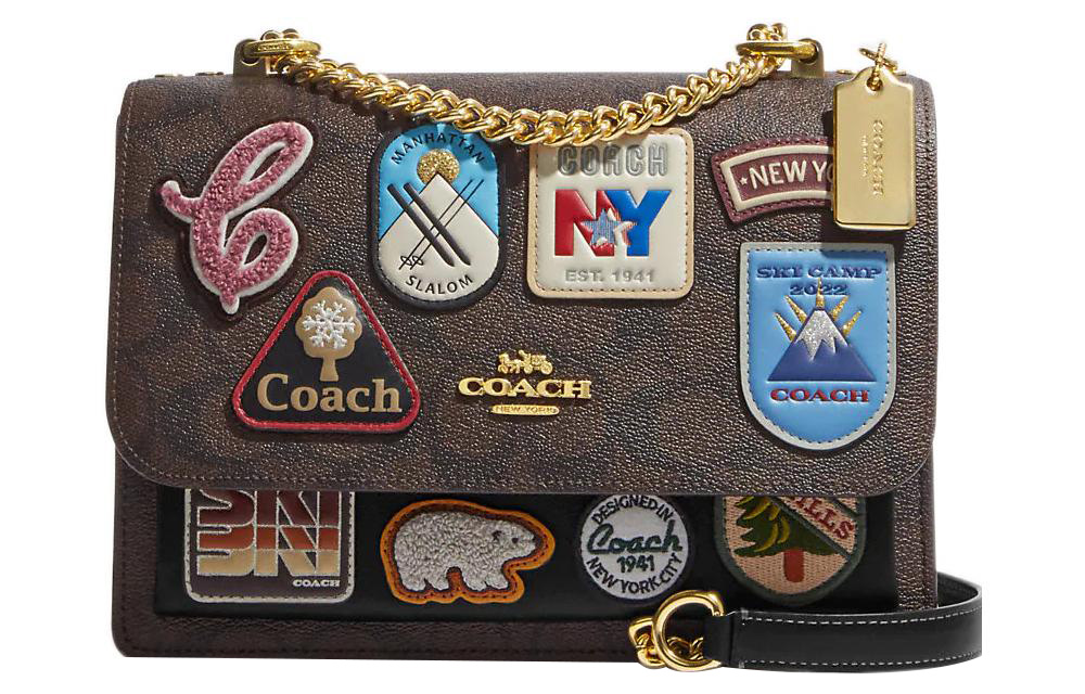 

COACH Сумка Klare из холста с кожаной цепочкой, сумка через плечо, маленькая женская, цвета хаки и черный