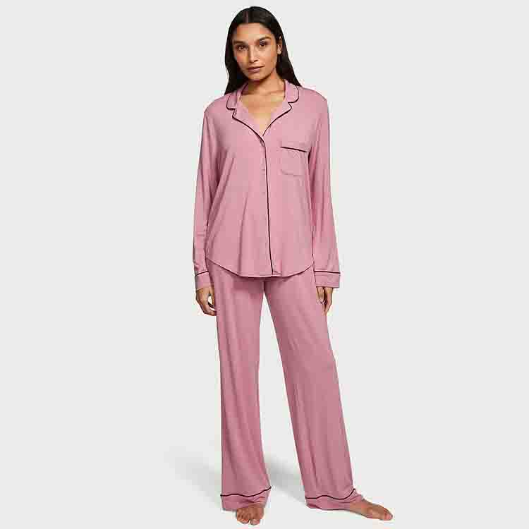 Комплект пижамы удлиненной модели/Вечерний сиреневый комплект пижамы Victoria's Secret Женская Ночная фуксия, Сумеречный пурпурно-красный — фото 2
