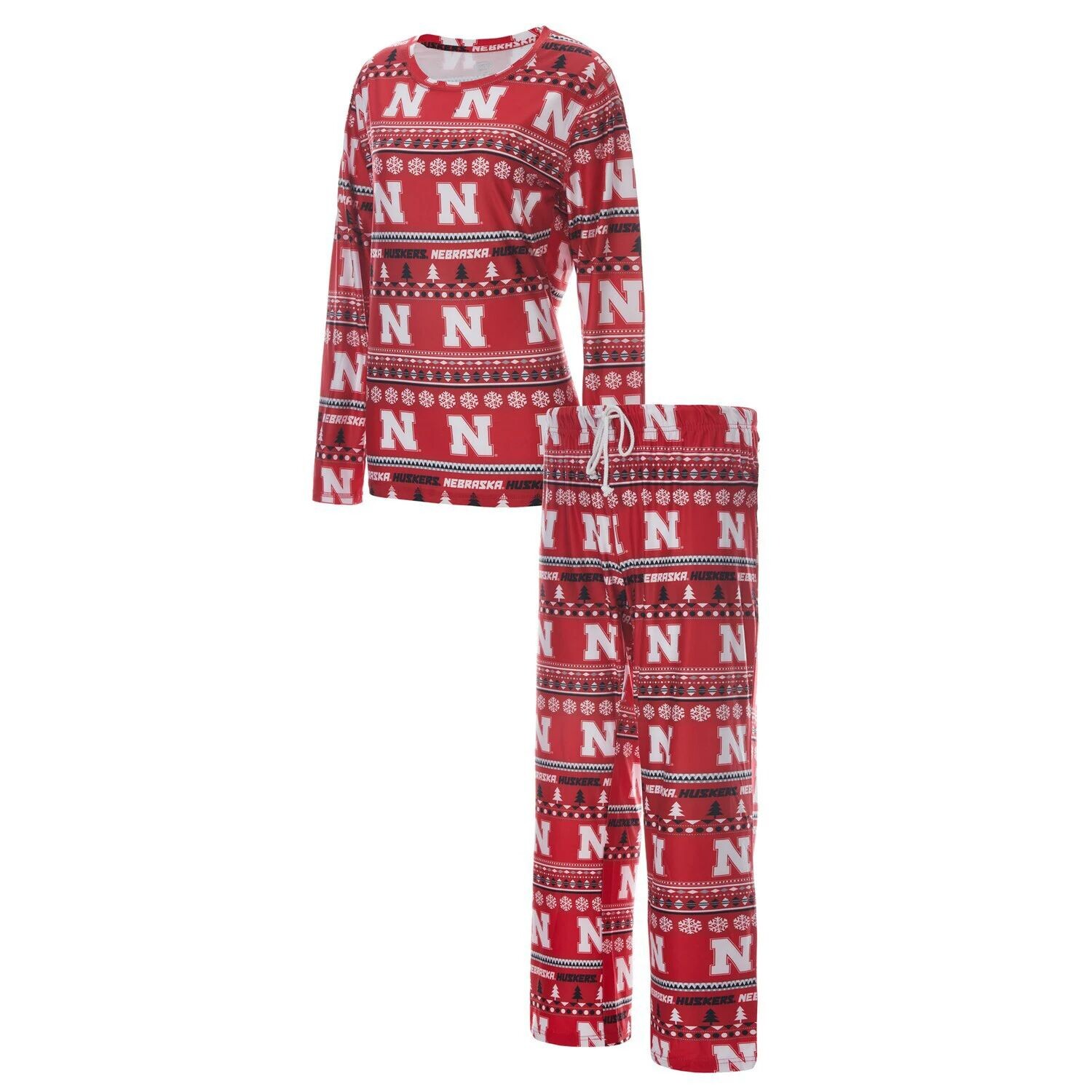 

Женский комплект для сна с длинными рукавами и брюками Concepts Sport Scarlet Nebraska Huskers Holiday