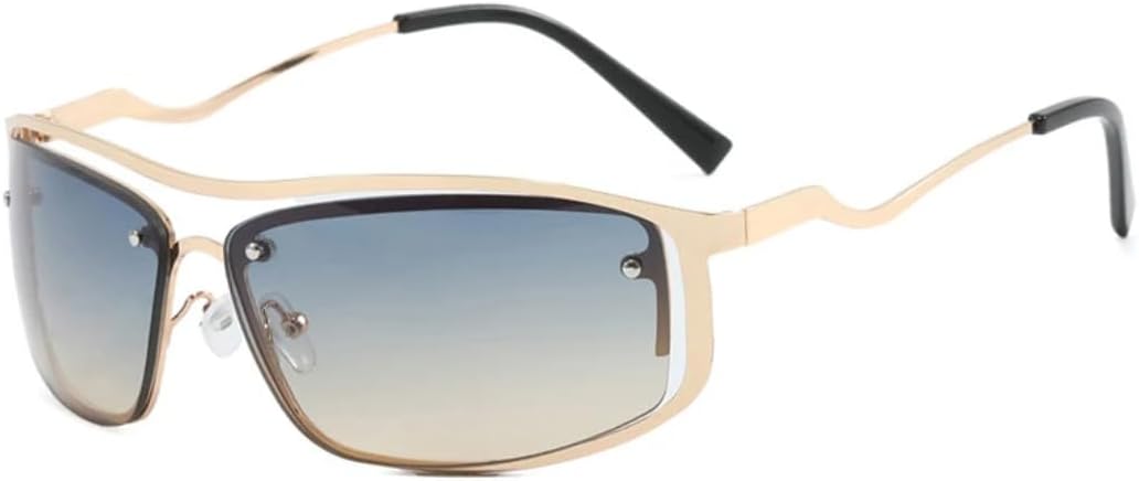 

Модные металлические солнцезащитные очки для женщин, стильные, роскошные, мужские, в стиле панк, для путешествий и вождения, с защитой от УФ-излучения UV400 VVTWSSW, Gold Blue Tea