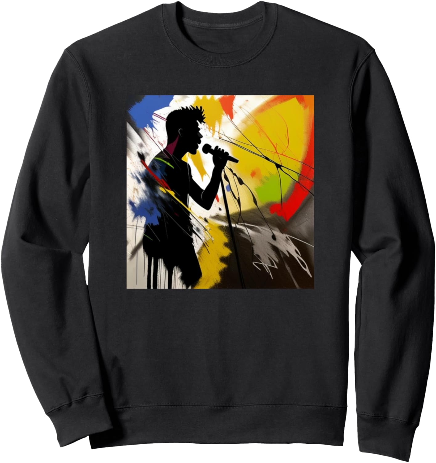 

Изображение певца, силуэт мужчины, красочный, певец, толстовка Singer Music Art Men Women Kids Boys - Girls Gift, черный