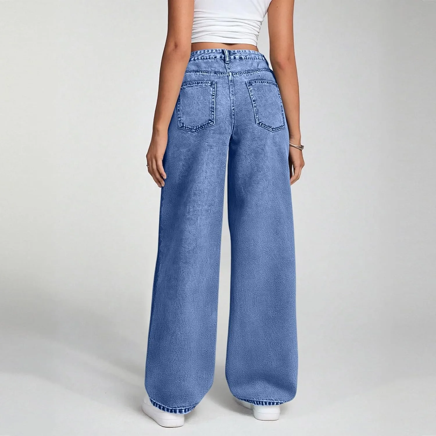Широкие джинсы для женщин High Waisted с эластичным поясом — фото 4