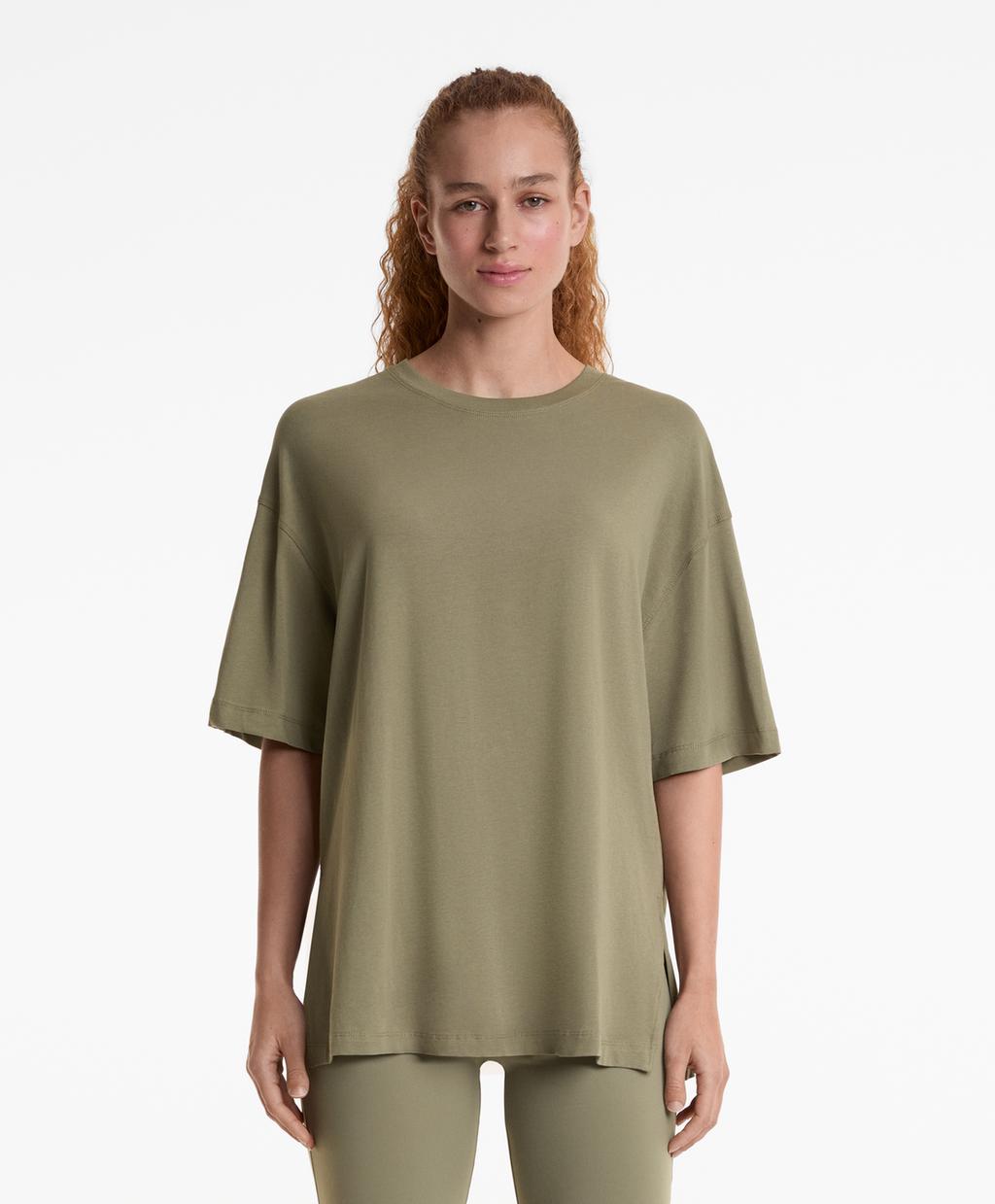 

Футболка из хлопчатобумажной смеси с коротким рукавом Oysho, цвет Light Khaki