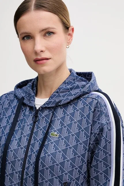 Блуза Lacoste с капюшоном, монограмма, синяя — фото 4