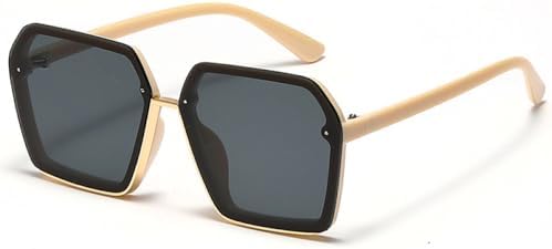 

Мужские солнцезащитные очки Polygon Square для женщин, модные солнцезащитные очки большого размера в стиле ретро, ​​унисекс, с защитой от УФ-излучения UV400 MTZJH, Beige Grey