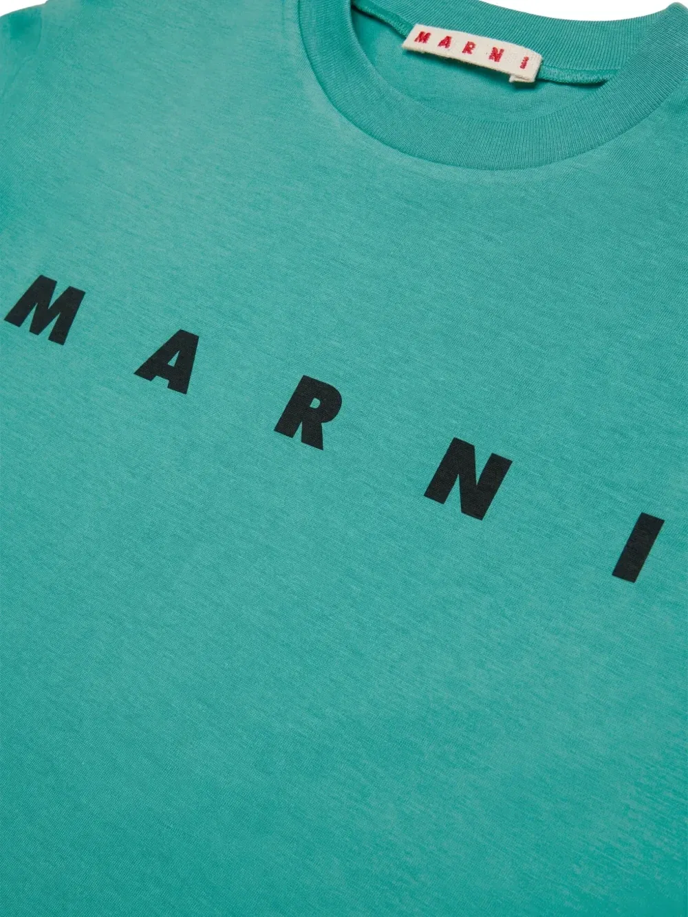 Хлопковая футболка с логотипом Marni Kids, синий — фото 4