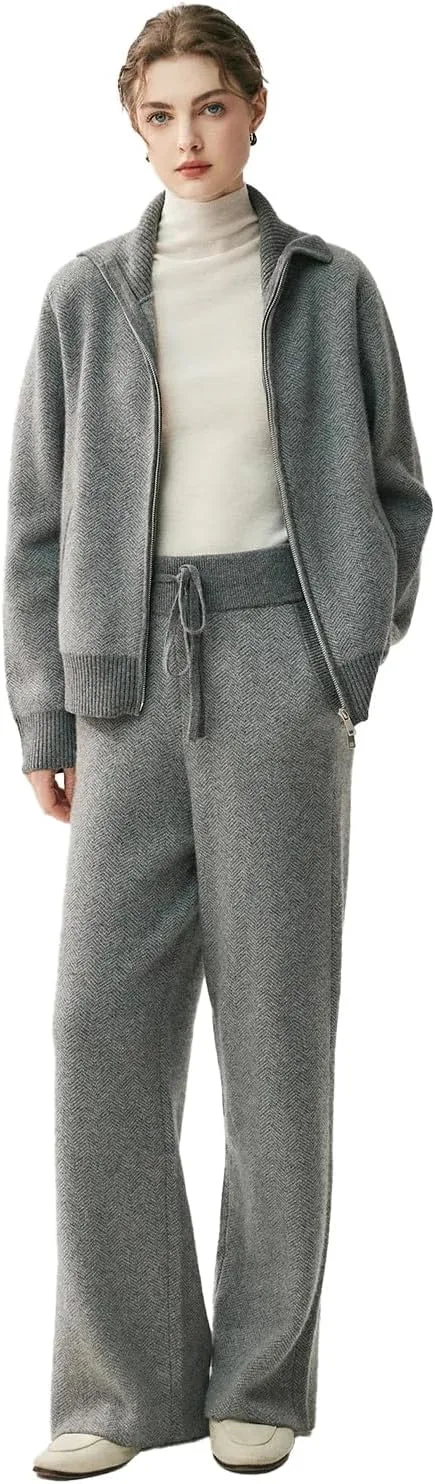 

DAISYSILK Женский комплект из кашемировых брюк с кардиганом на молнии