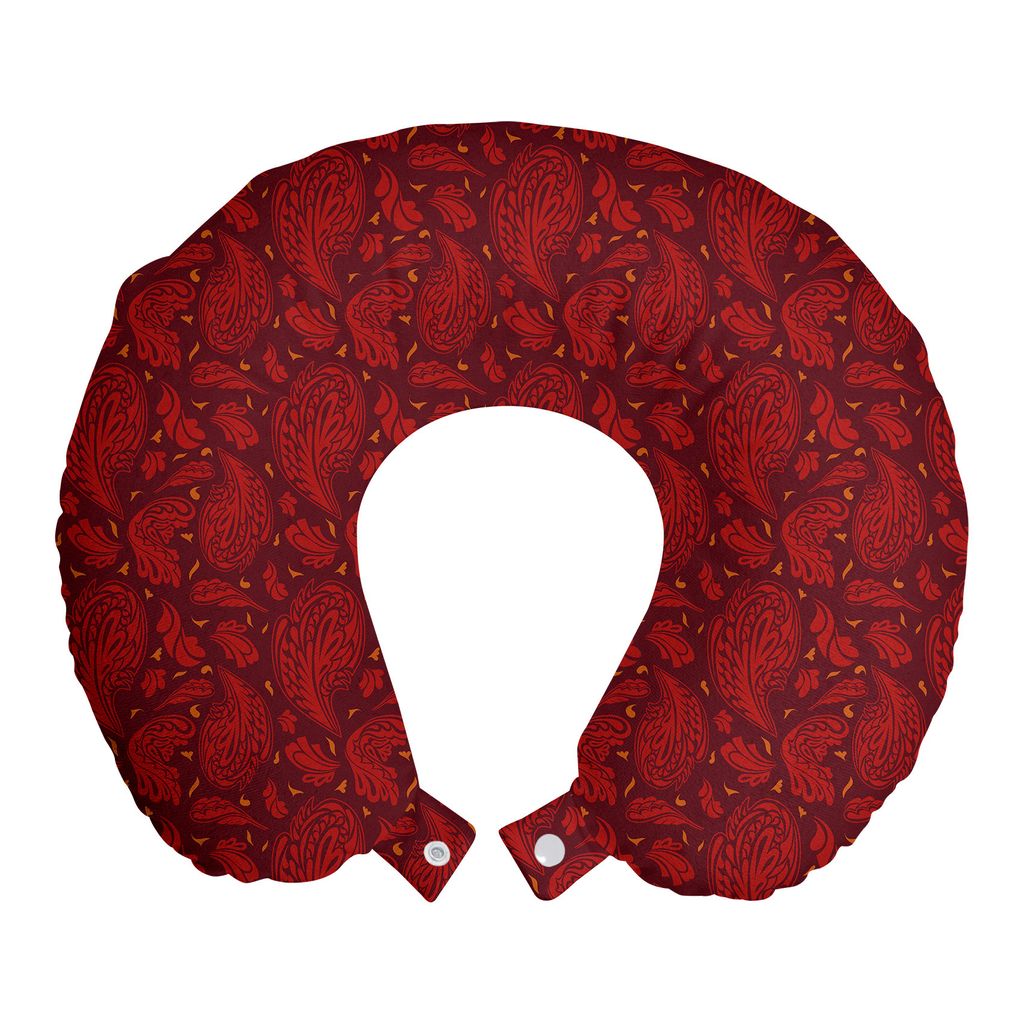 

ABAKUHAUS Maroon Travel Pillow Подушка для шеи, Paisley Art Motifs Art, Пенопластовые дорожные принадлежности для самолета и автомобиля, 30x30 см, Темно-бордовый киноварь