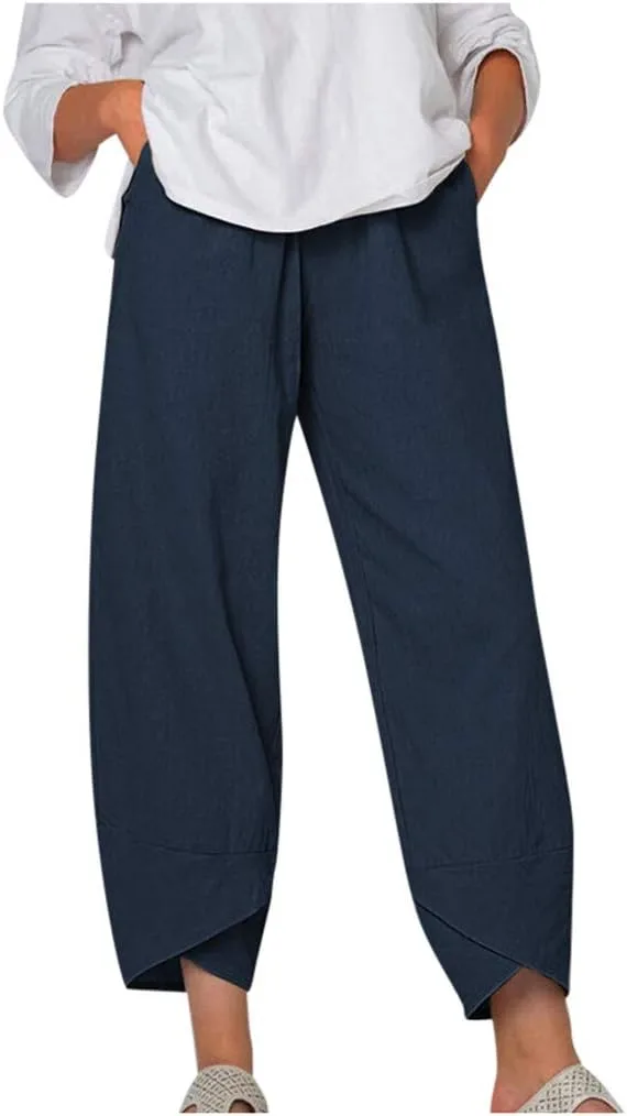 

Женские льняные палаццо с разрезом спереди и карманами NaRHbrg