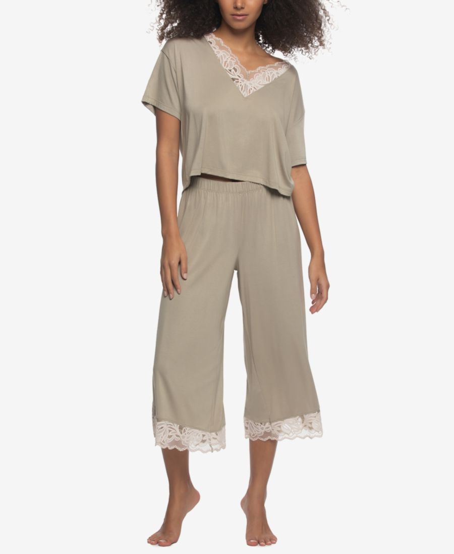 

Женская футболка-укороченный топ Amelie Jersey Vintage Lace с кружевом и укороченными широкими штанинами Felina, Abby Stone