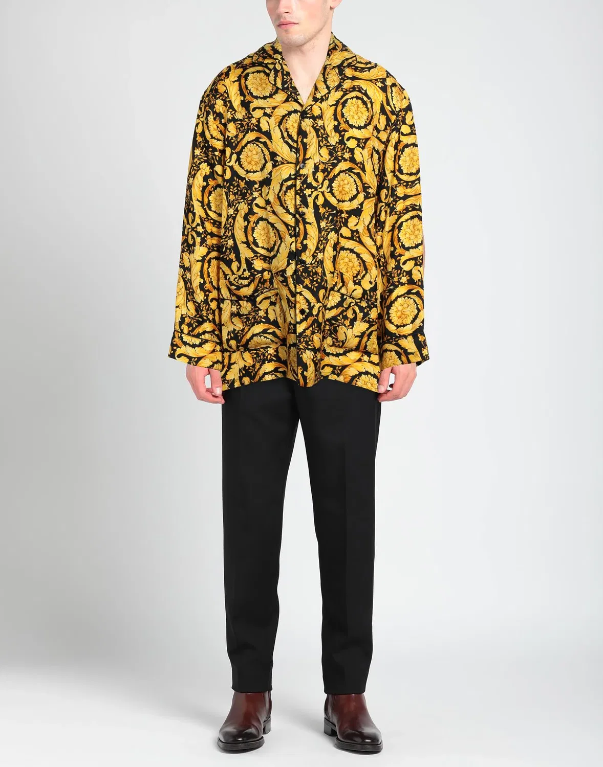 Рубашка из атласа с цветочным принтом VERSACE черный — фото 2
