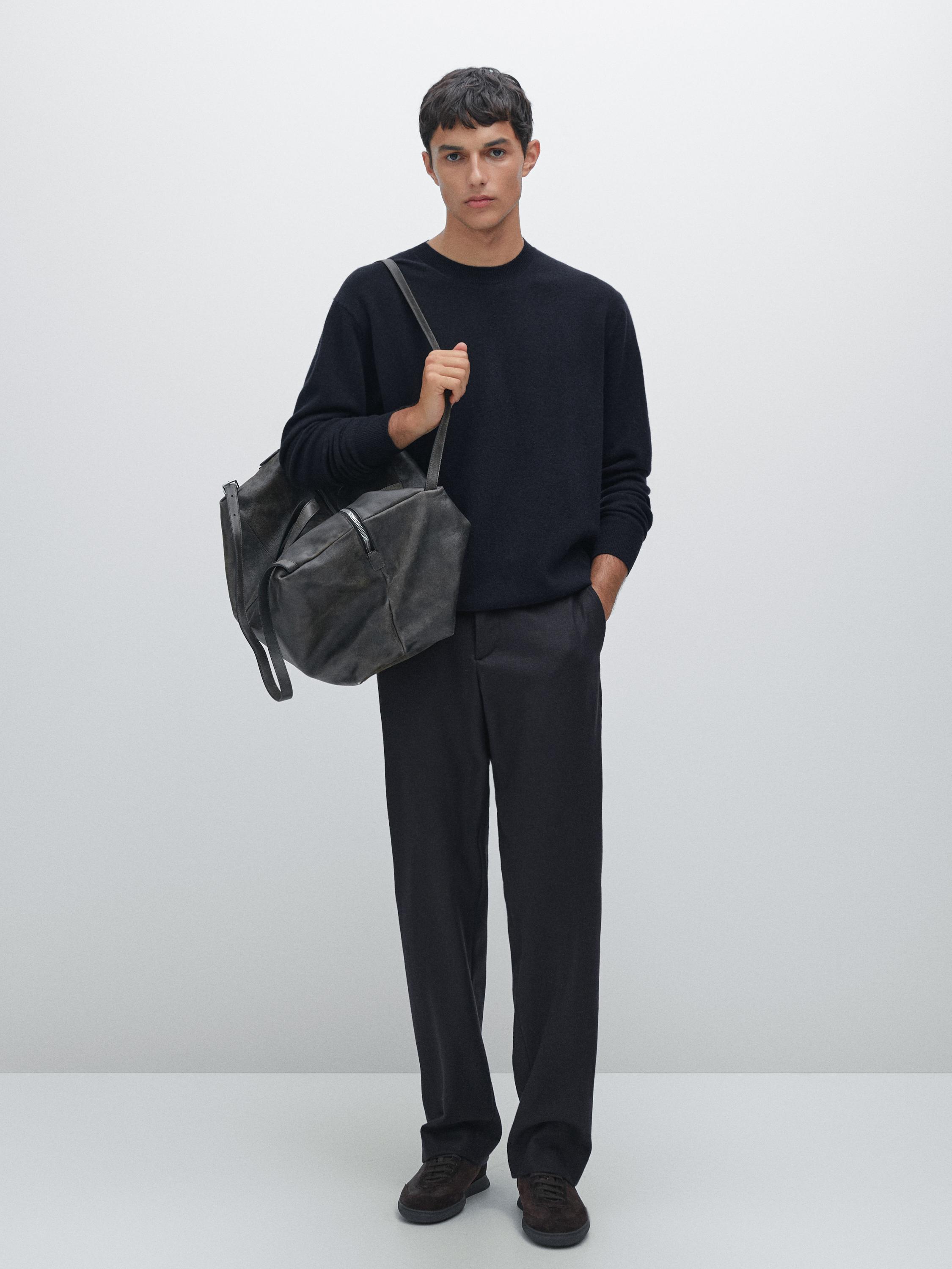 

Свитер с круглым вырезом из смесовой шерсти Massimo Dutti, темно-синий