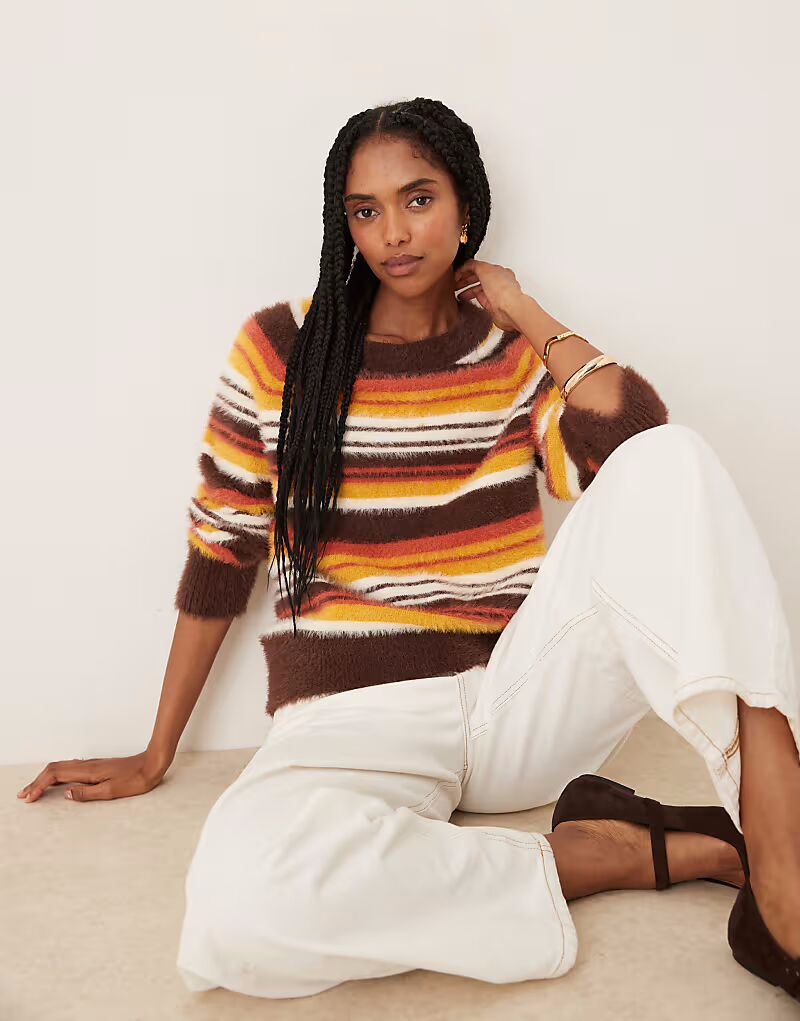 

Гламурный свободный трикотажный джемпер в коричнево-оранжевую полоску Glamorous