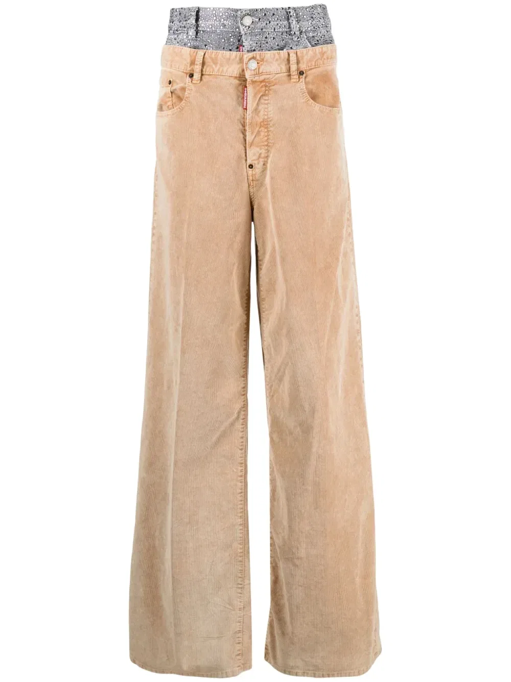 Двухслойные брюки с кристаллами Dsquared2, коричневый