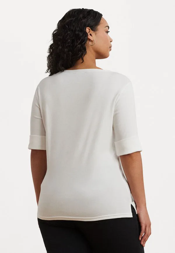 

Хлопковая футболка с вырезом-лодочкой, базовая футболка Lauren Ralph Lauren Woman, White, Белый, Хлопковая футболка с вырезом-лодочкой, базовая футболка Lauren Ralph Lauren Woman, White