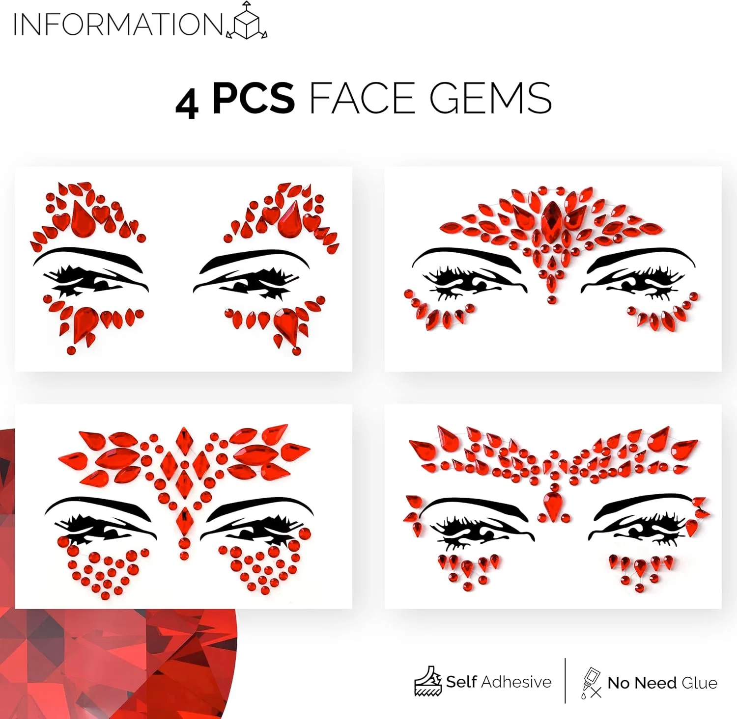 Аксессуар для макияжа Face Gems, красный, 4 шт. — фото 2