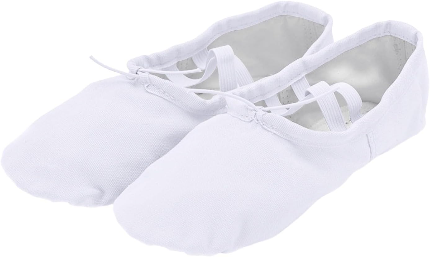 

Танцевальные туфли для девочек, балетные туфли из парусины, мягкие и легкие, с эластичными шнурками, для гимнастики Generic, белый