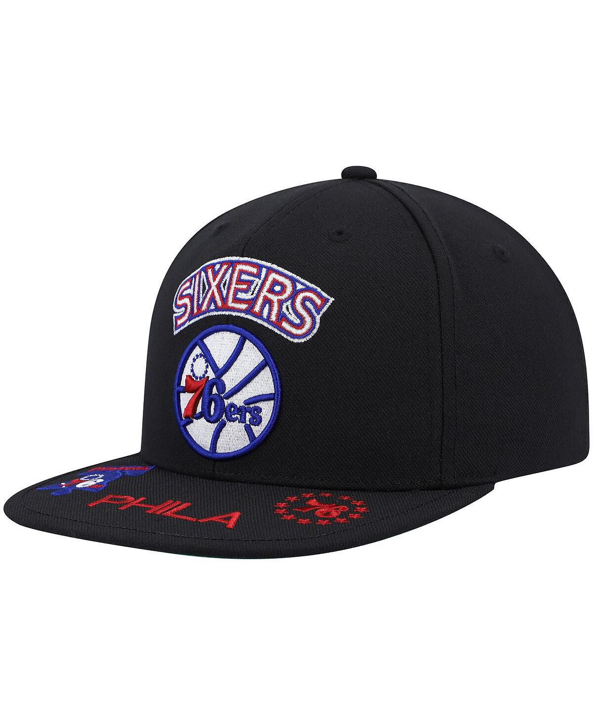 

Мужская черная классическая кепка Snapback Philadelphia 76ers из твердой древесины с загрузкой спереди Mitchell & Ness