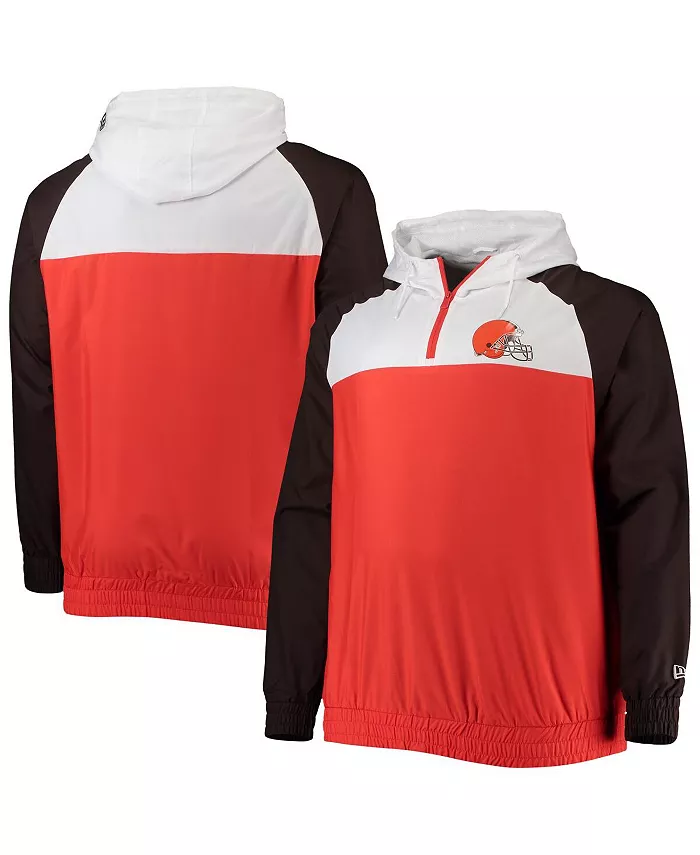 

Мужская оранжево-коричневая толстовка с рукавом реглан и четверть-молнией Cleveland Browns Big and Tall League New Era