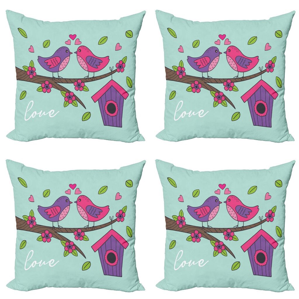 

Комплект чехлов на подушки ABAKUHAUS скворечник (4 шт.), Valentines Love Flowers, современная двусторонняя цифровая печать, 40 см x 40 см, синий многоцветный