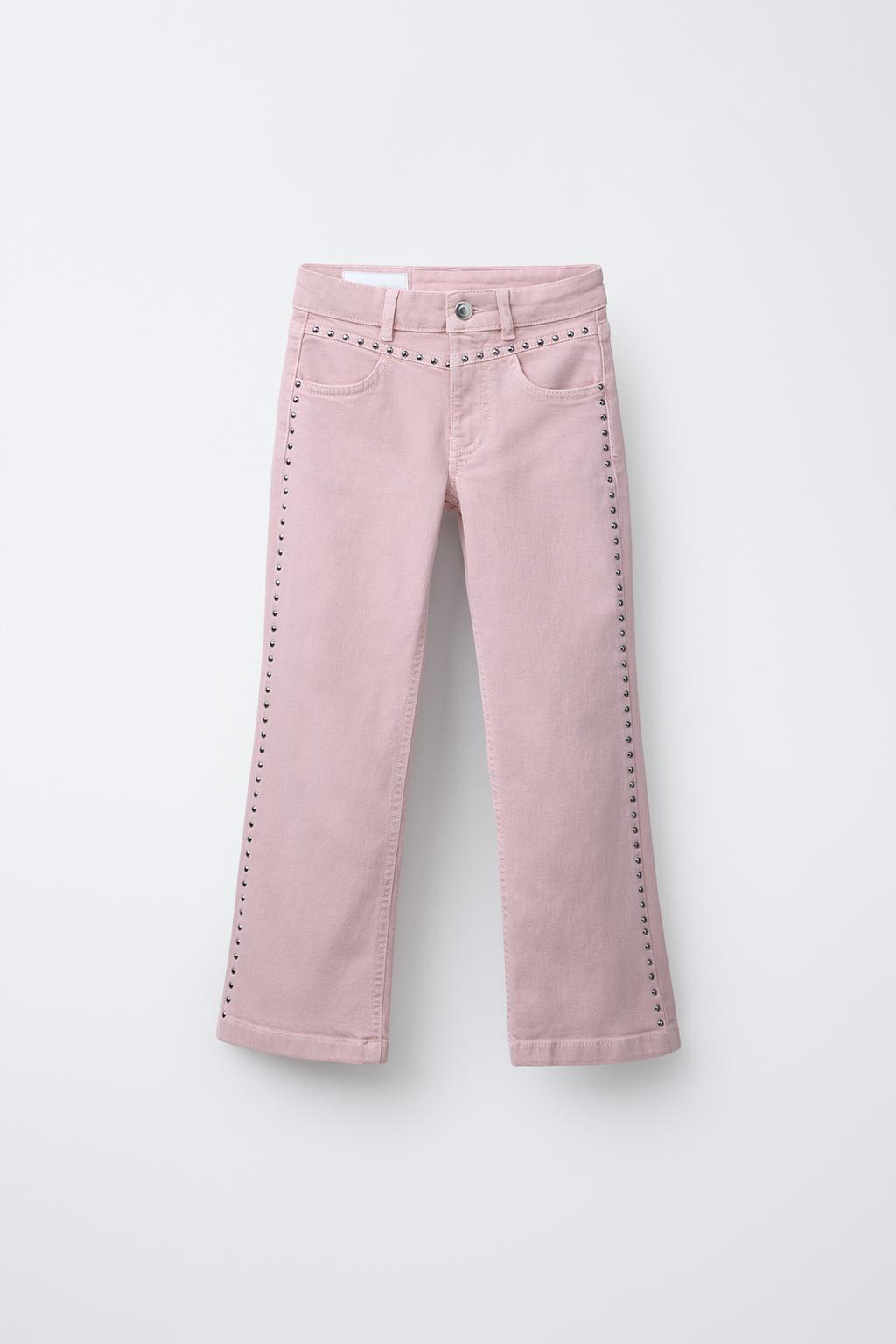 

Расклешенные джинсы с шипами ZARA, розовый