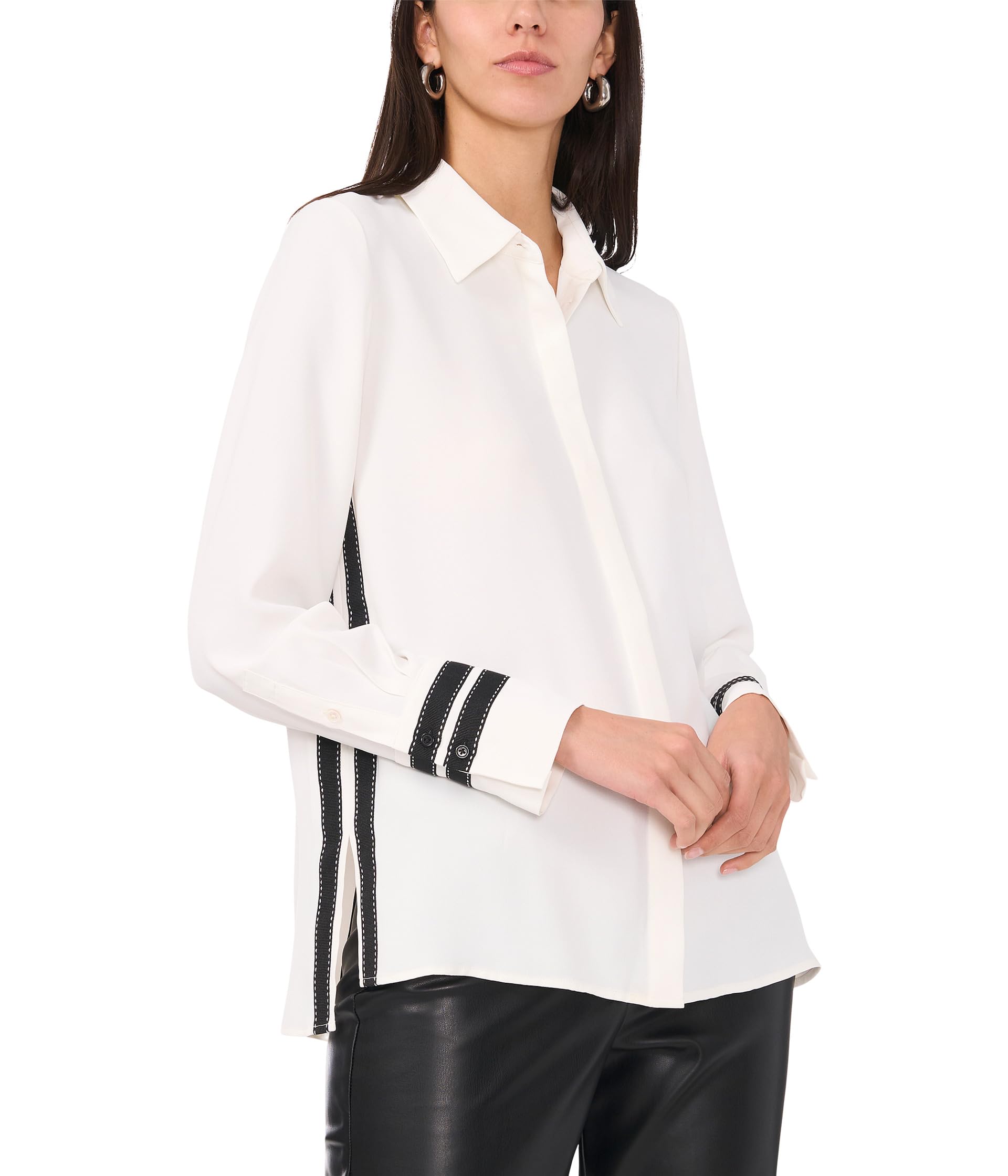 

Рубашка Vince Camuto Collar Shirt With Contrast Stitching Trim On Cuffs, цвет New Ivory