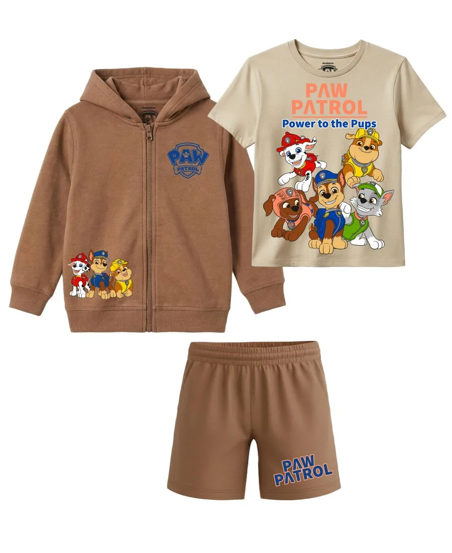 Детский комплект из 3 предметов: футболка с принтом, толстовка и шорты (2T-7) Paw Patrol, коричневый
