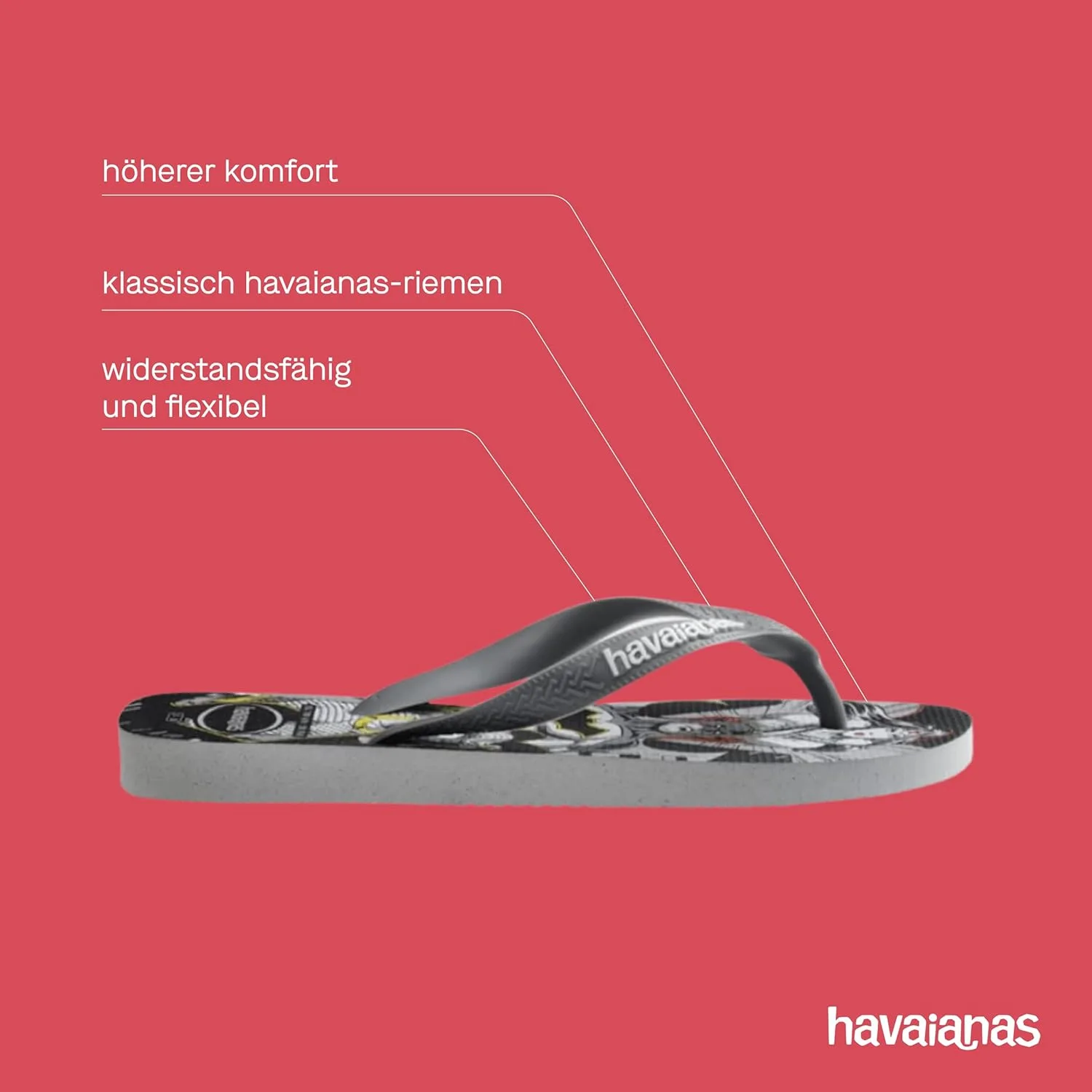 Havaianas - Top Heroes DC, удобные, прочные и легкие шлепанцы с подошвами в стиле героев и злодеев, взрослые размеры, черный/серый — фото 4