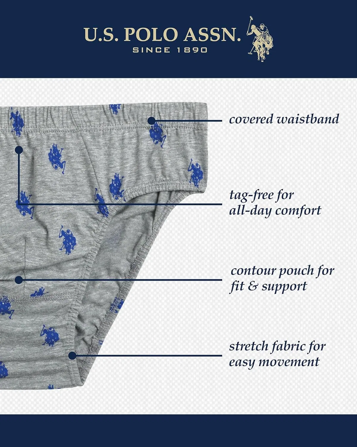 Боксеры U.S. POLO ASSN., Heather Blues/Charcoal Heather/Grey Heather — фото 2