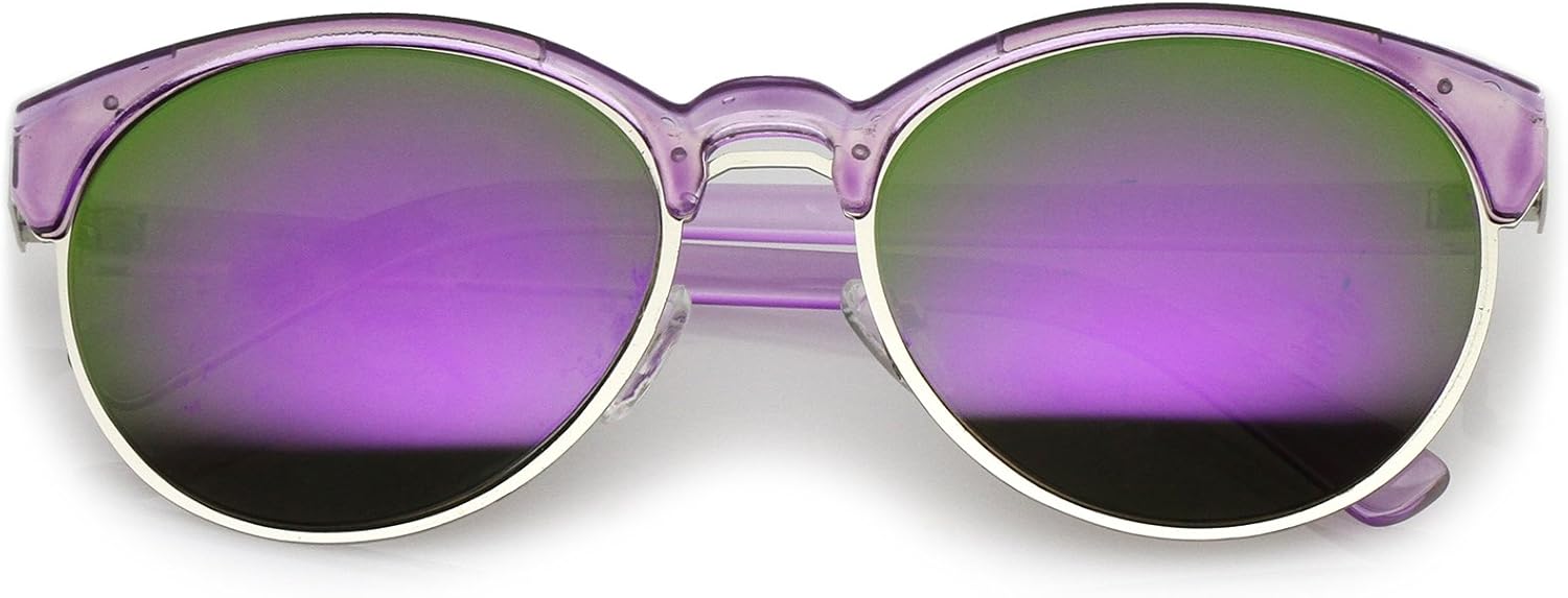 

Солнцезащитные очки zeroUV с двойной переносицей, металлической окантовкой и зеркальными линзами, круглые, в форме «кошачий глаз», 55 мм, Purple-silver / Purple Mirror