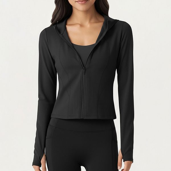 

Женская худи с длинным рукавом на молнии, приталенного кроя и манжетами с отверстием для большого пальца Anna-Kaci, Black