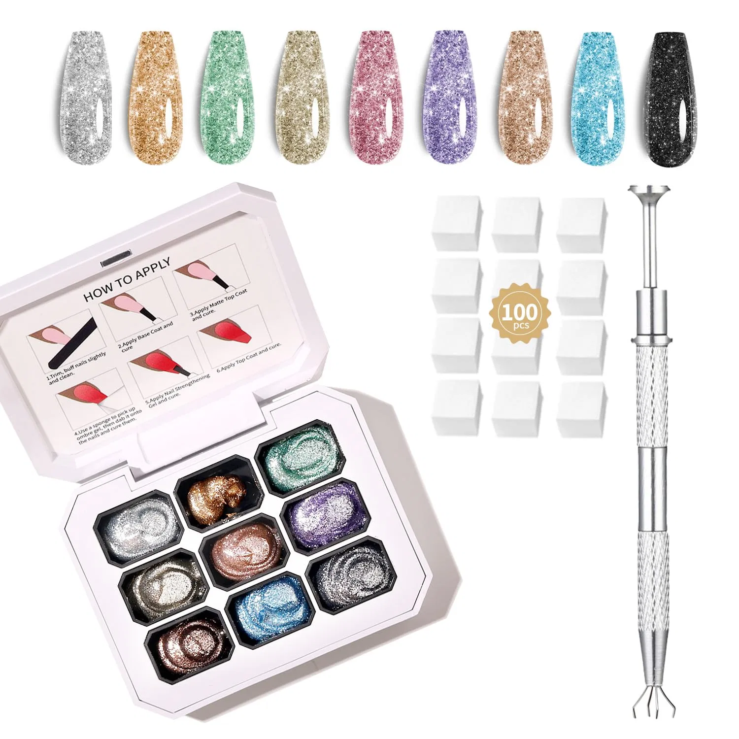 Набор Ombre Gel для градиентного маникюра с 100 спонжами Aijimei, B0