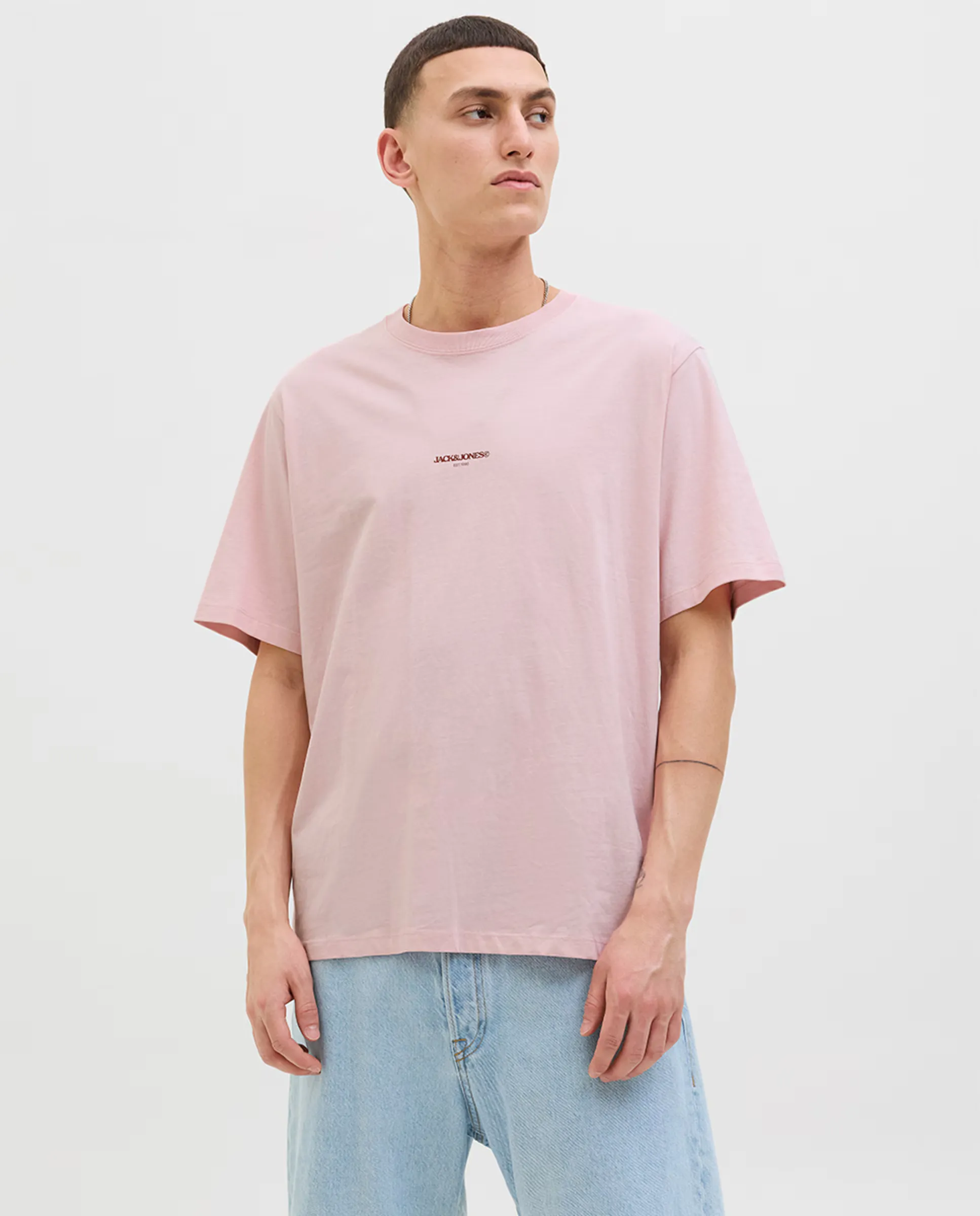 

Мужская футболка с коротким рукавом и принтом на спине Jack & Jones, розовый