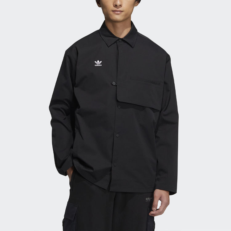 Рубашка Men's adidas originals CNY Limited Solid Color Buckle Lapel Long Sleeves Black Shirt — фото 2
