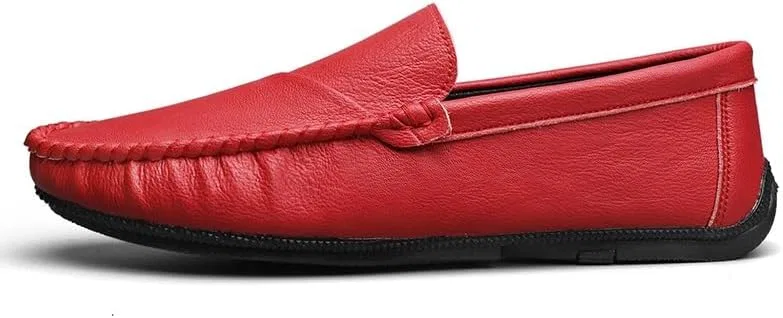 Лоферы кожаные Mens Loafers Round Toe, Красный SayfuR