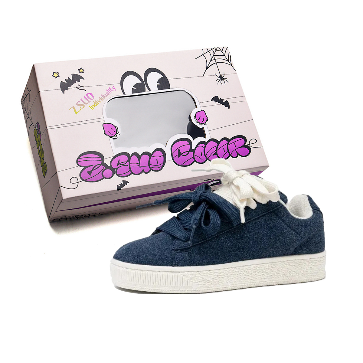 

Z.SUO Амортизирующие износостойкие легкие матовые скейтерские кеды на платформе унисекс Navy Blue, цвет Navy Blue