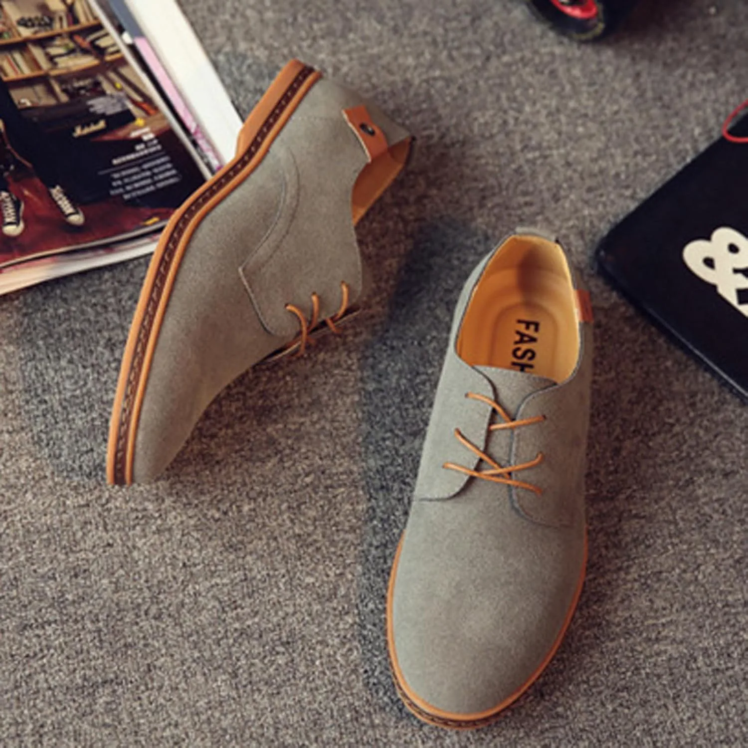 Мужская коричневая туфли Casual Оксфордская бизнес-обувь Кожаная лофер для мужчин Вождение Офис Outdoor Penny Comfort Стильная обувь Generic, серый — фото 3
