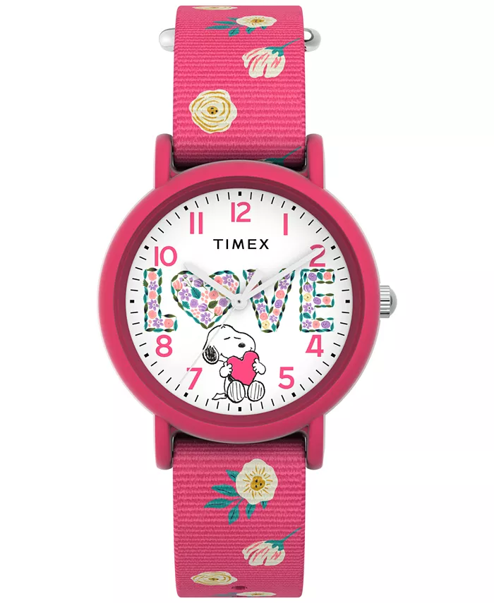 

Женские кварцевые аналоговые часы с розовым нейлоновым ремешком, 34 мм Timex