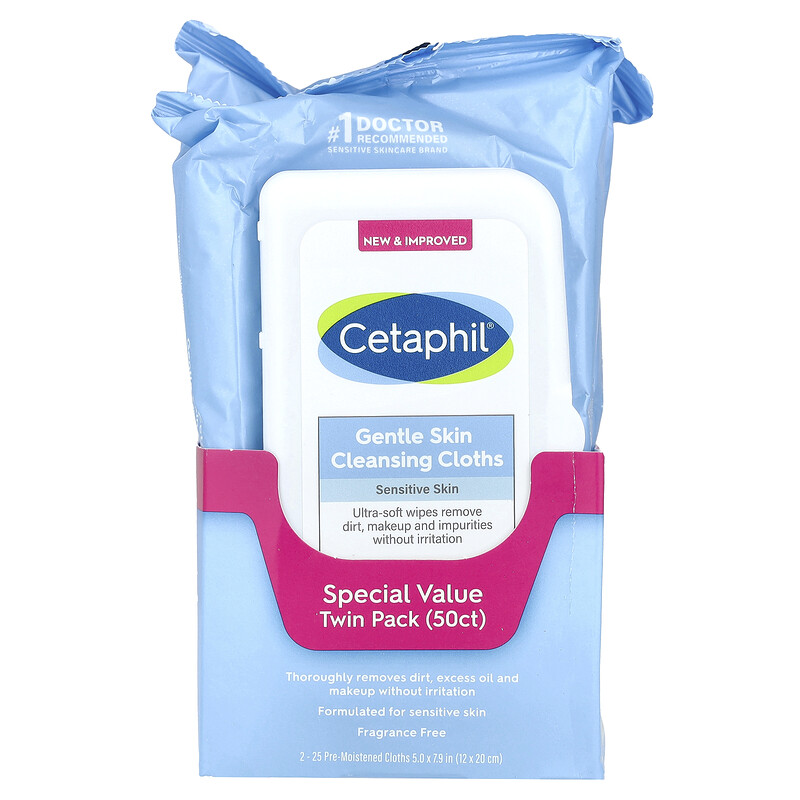 Cetaphil, Деликатные очищающие салфетки для чувствительной кожи, без отдушек, двойная упаковка — фото 2