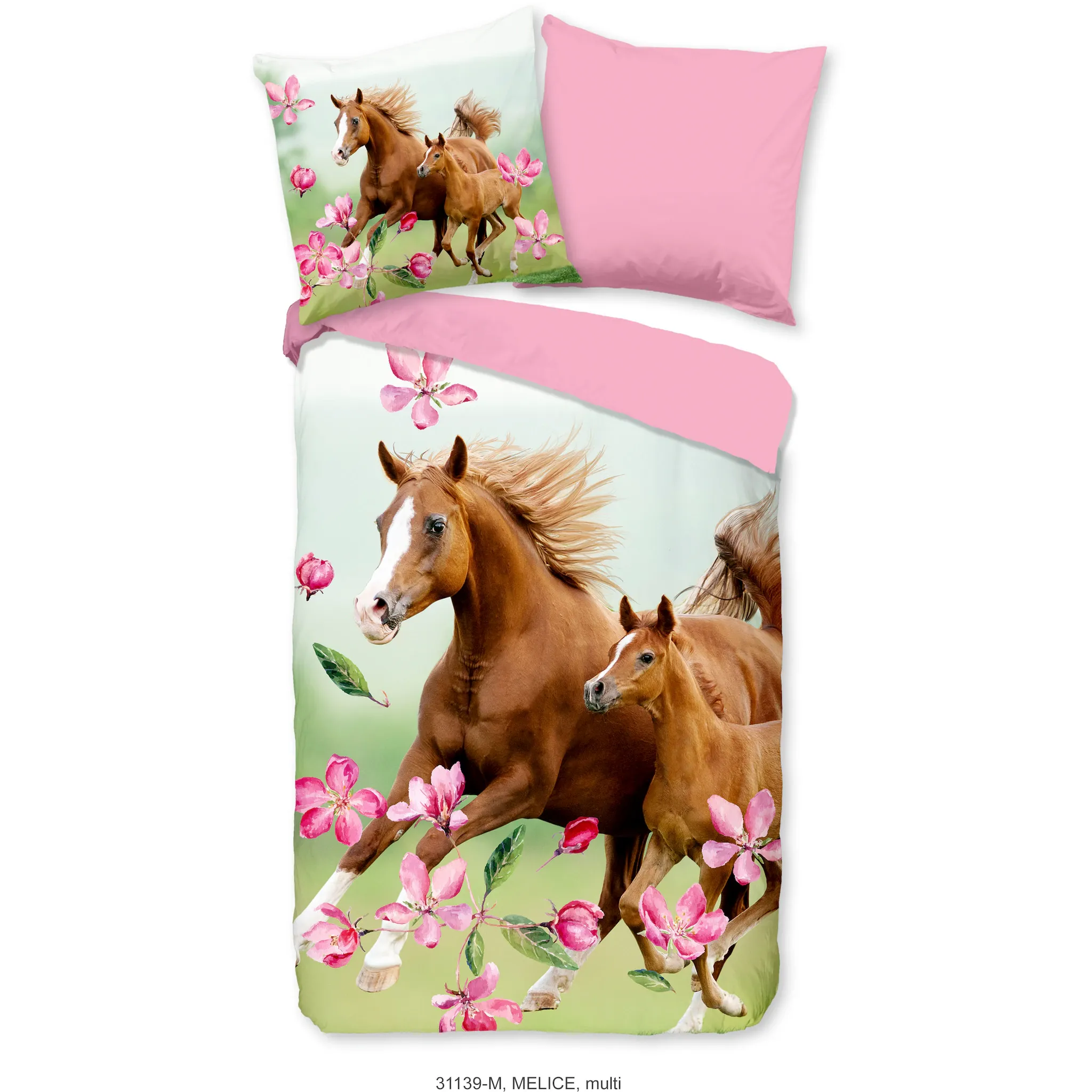 

Детское постельное белье PURE Luxury Collection "Melice", микрофибра, 135х200, легкое в уходе, молния, двустороннее, детское, лошадка, розовый
