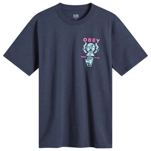 

Футболка с надписью «Рука помощи» Obey, синий
