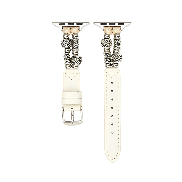 

IBOANN Часы Strap Apple Compatibility Bead Material, Beads Vintage Single Wrap Belt-White