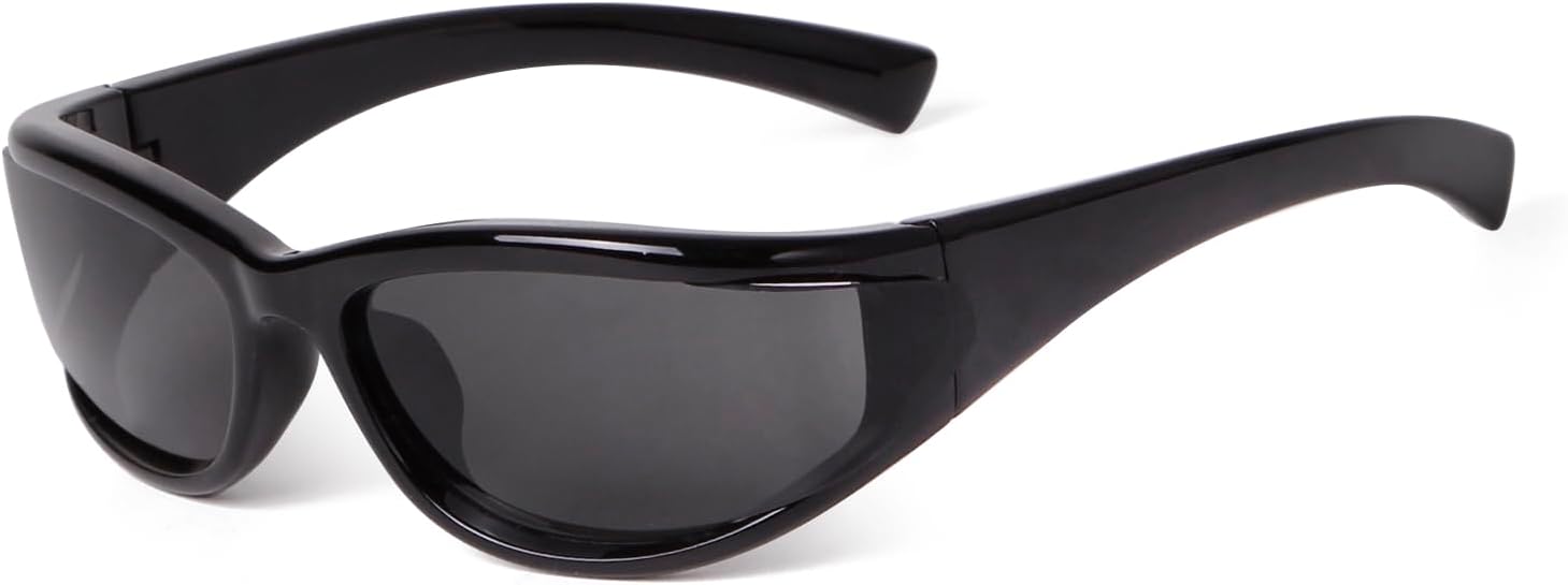 

Солнцезащитные очки JUDOO Y2K с обтекаемой формой для женщин и мужчин, ретро-футуристические очки большого размера, защита от УФ-излучения UV400, Glossy Black Frame / Grey Lens