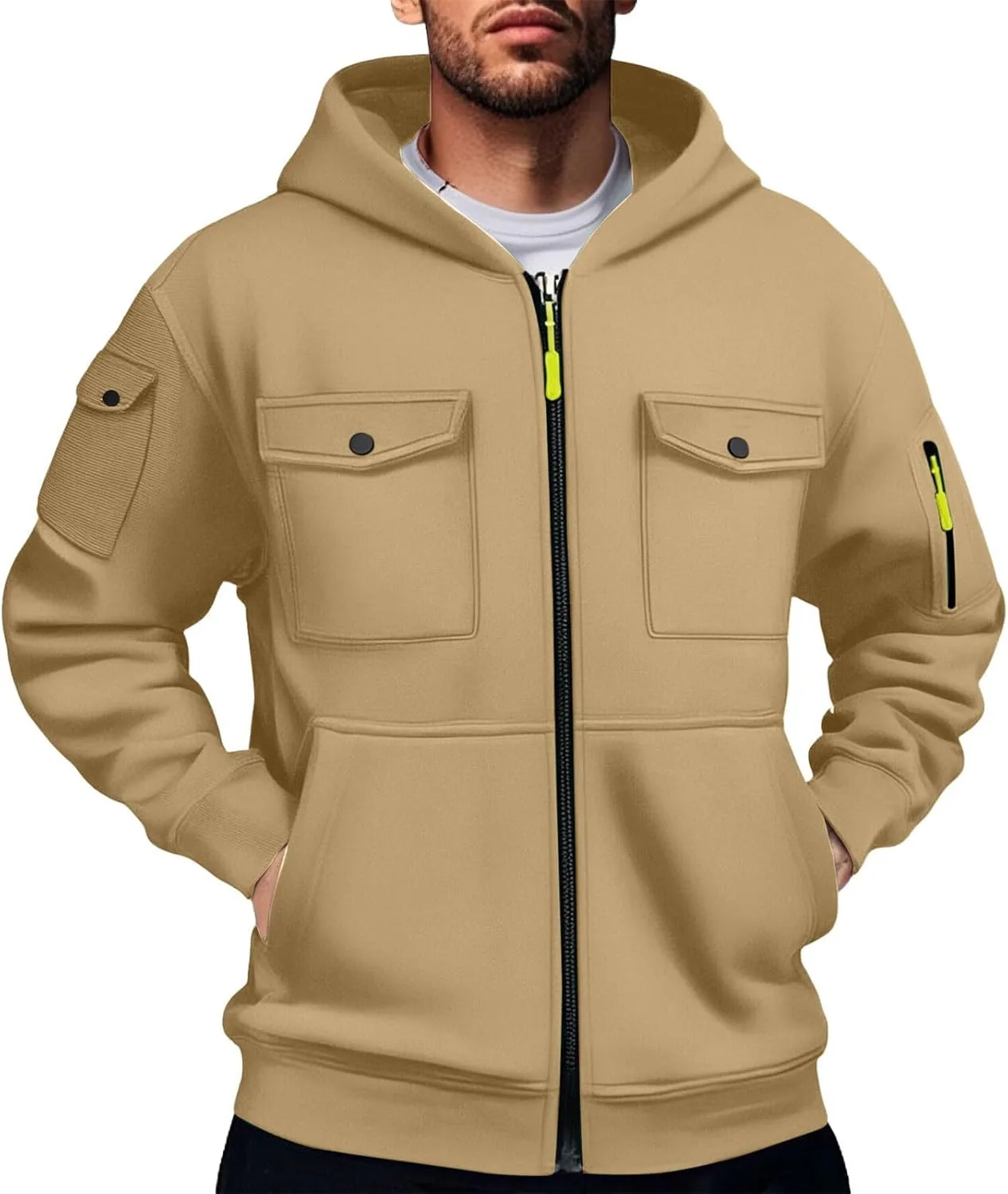 

Мужской худи с капюшоном на молнии, карго, свободный