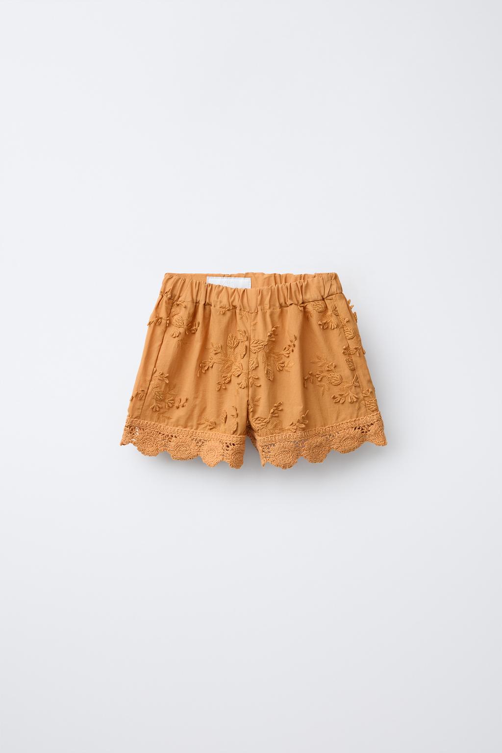 

Вышитые листьев и крючком цветок шорты бермуды ZARA, цвет Brick