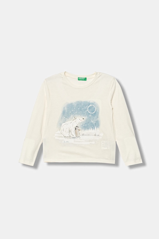 

Детская хлопковая кофта с длинным рукавом United Colors Of Benetton, бежевый