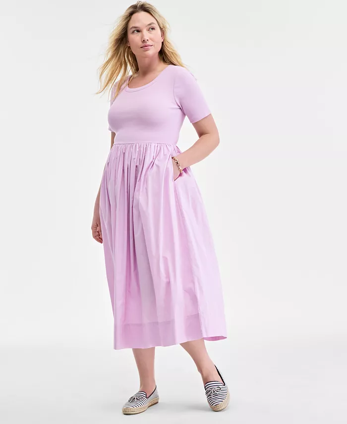 

Женское платье миди с короткими рукавами из комбинированной ткани On 34th, фиолетовый