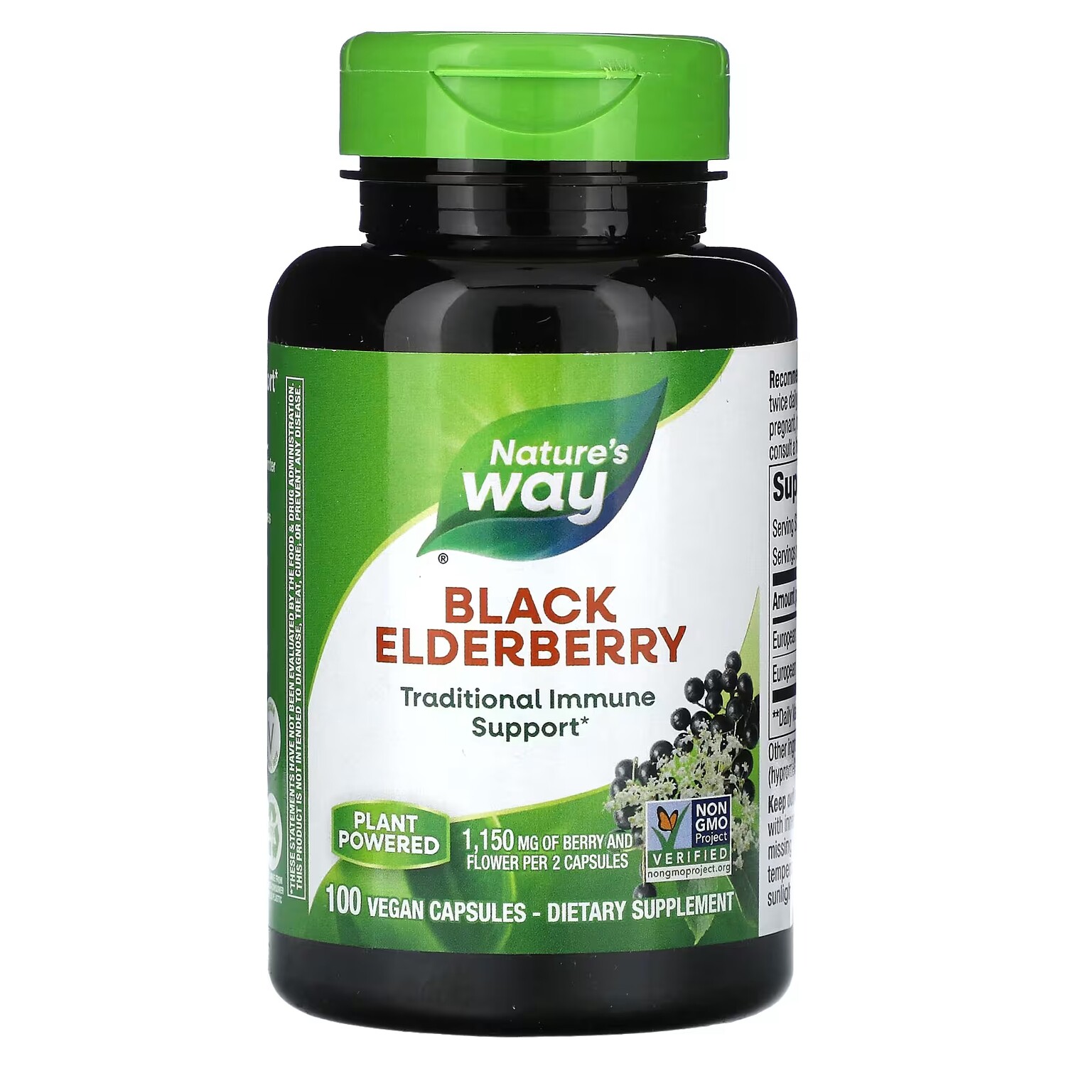 

Черная бузина Nature's Way 1150 мг, 100 веганских капсул