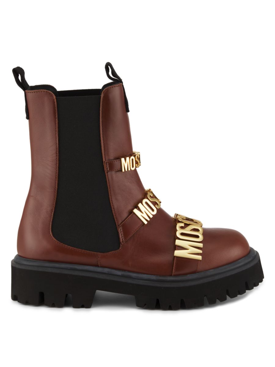 Кожаные ботинки челси с логотипом и рифленой подошвой Moschino Couture!, цвет Chestnut