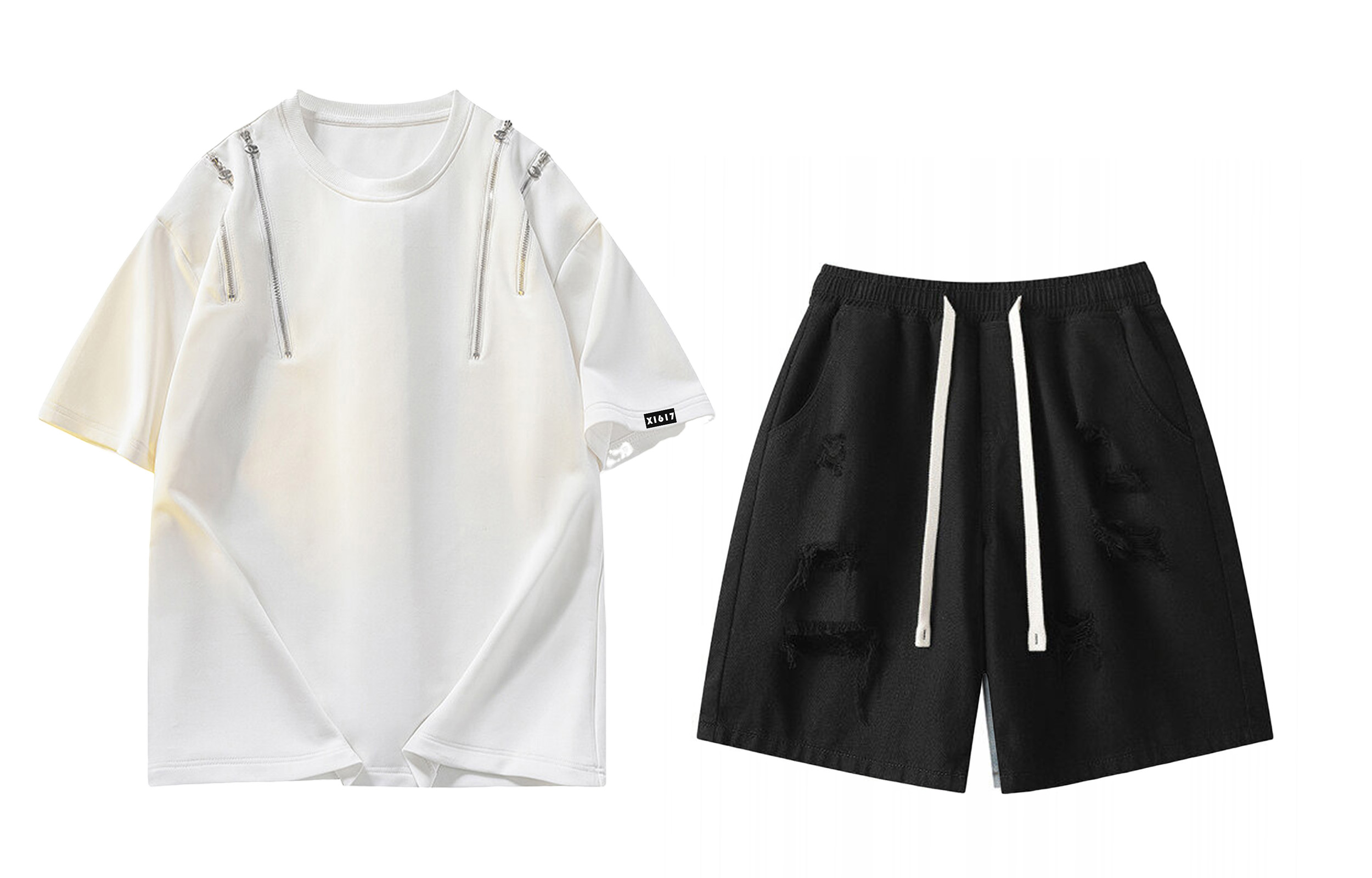 

Повседневный спортивный свитер Unisex с круглой горловиной Moderate X1617, белый top+черный shorts